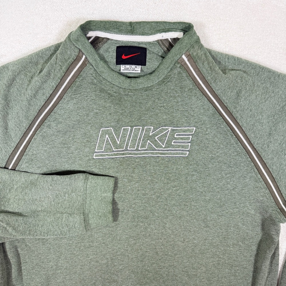 Vintage 90s Nike Spellout Crewneck Sweatshirt XL Sage Green Center Embroidered - Picture 15 of 16